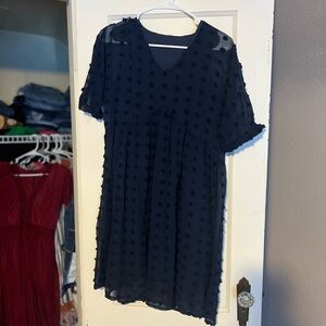 Navy Blue Textured Dress